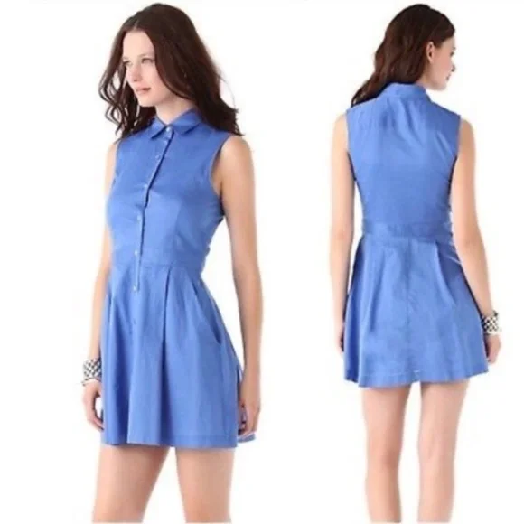 Theory Blue Sleeveless Shirt Dress - 2 - Picture 3 of 8